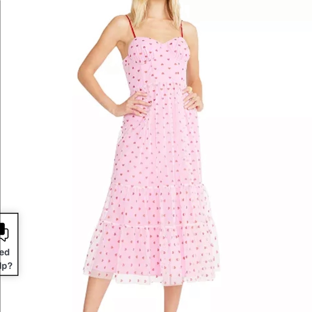 Betsy Johnson Foiled-printed tiered sweetheart dress.